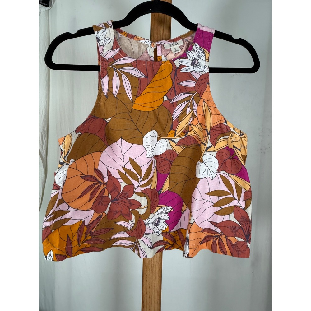 ANA A New Approach Womens Floral Crop Tank Top Brown Pink Cotton Linen Small